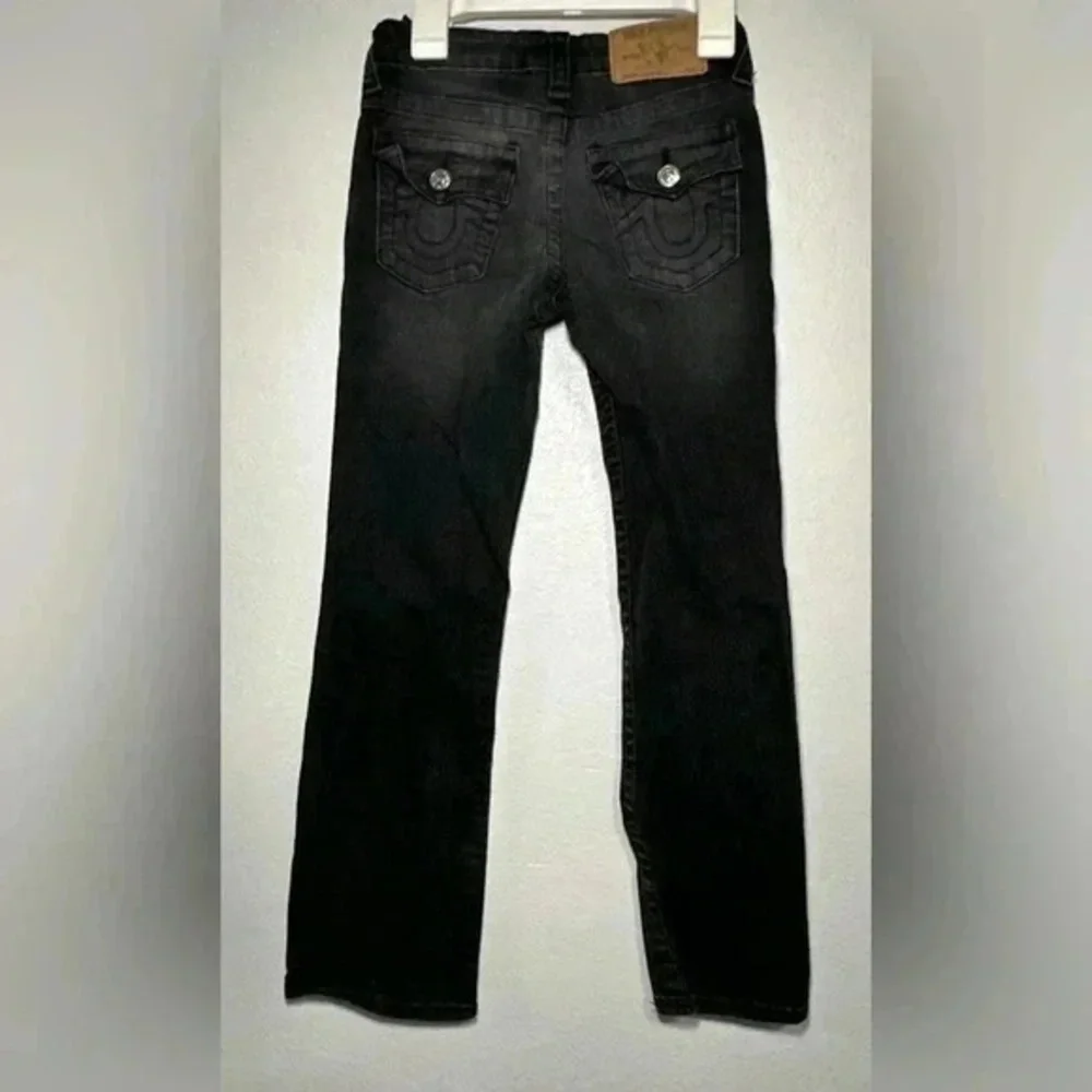 True Religion Jeans Kids Size 7 Black Gray Straight Leg Flap Pockets jeans